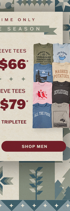 Men's short sleeve tees 3 for $66. Long sleeve tees 3 for $79. Use code TRIPLETEE at checkout. 