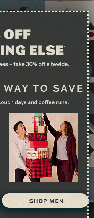 30% off cozy sweats for men.