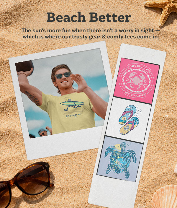 NEW: tropical tees, sunny solids, and all the best beach day gear.