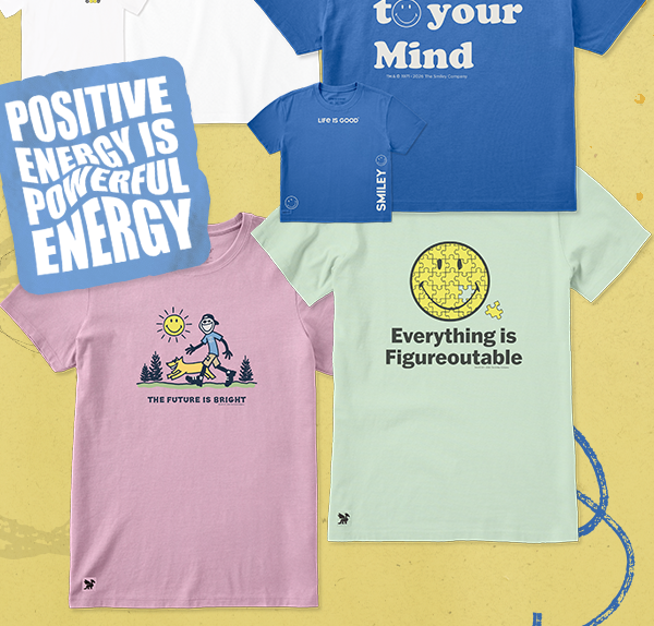 Women's Life is Good x Smiley® tees.