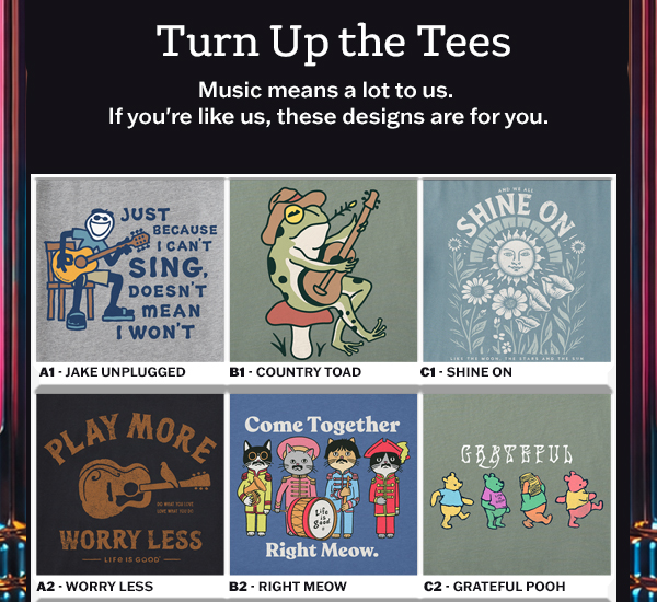 Turn up the tees. Shop music tees.