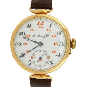 Antique Rare H. Moser & Cie 14k Gold Early Wristwatch