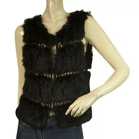 BCBG Max Azria Black Lapin Fur Vest Sleeveless Jacket Gillet Size M