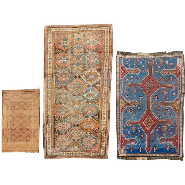 (3) Caucasian Tribal flat weave rugs