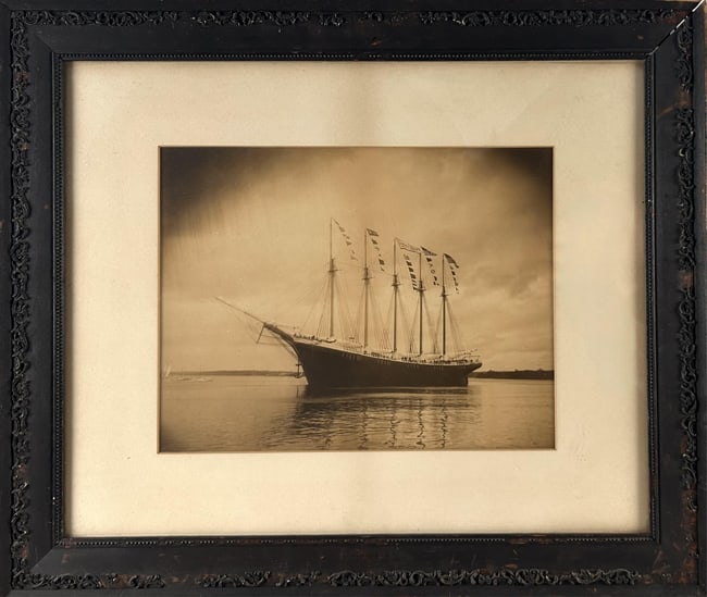 SEPIA PHOTOGRAPH OF THE FIVE-MASTED SCHOONER 