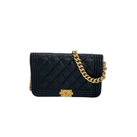 Chanel Caviar Quilted Mini Boy Clutch Wallet on a Chain Black