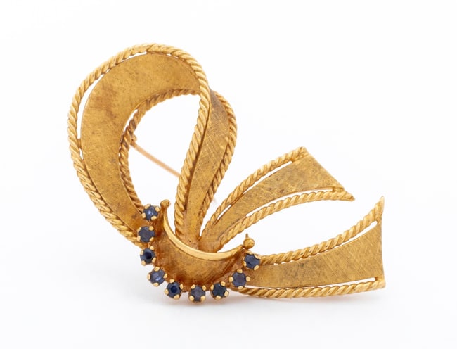 14K Yellow Gold Blue Sapphire Brooch