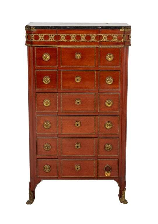 Louis XVI Mahogany Marble Top Semainier, 19th C.