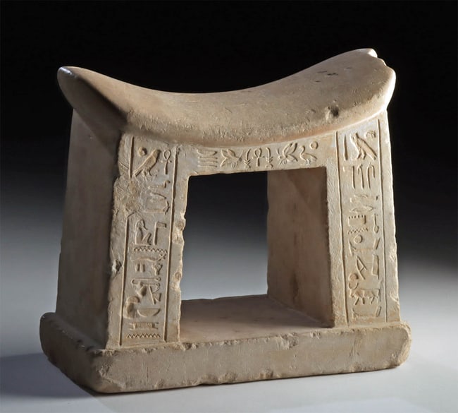 Egyptian New Kingdom Limestone Headrest, Temple Form