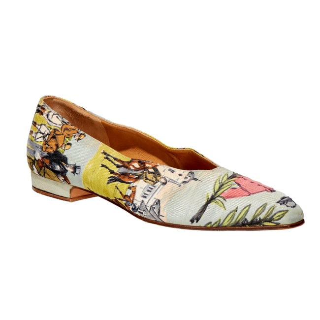 Hermes Paris silk print flat ladies shoes