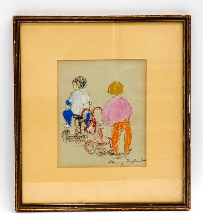 PASTEL DRAWING OF CHILDREN, SIGNED C. 1964