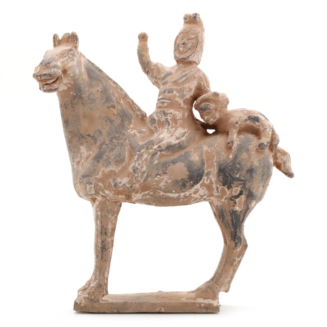 A Chinese Funerary Tomb Sculpture of a Horse and Rider