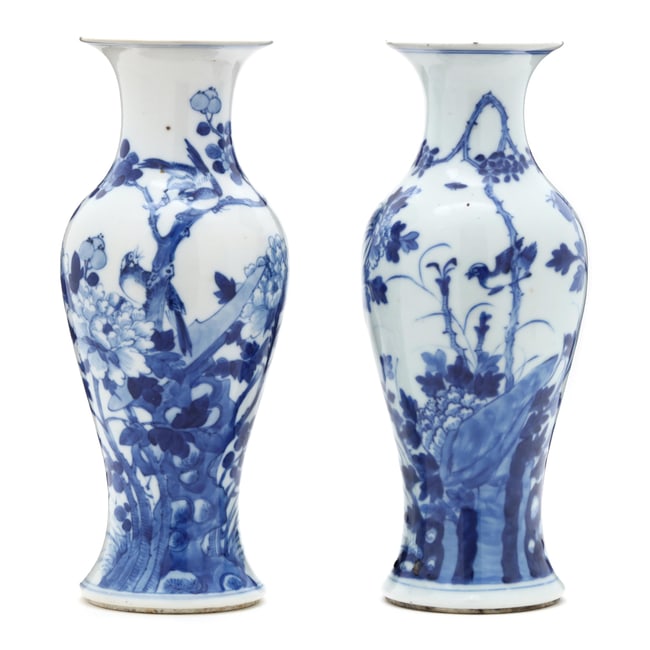 A Matched Pair of Chinese Porcelain Blue and White Vases