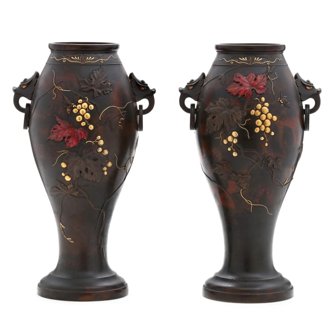 A Pair of Japanese Bronze Vases attributed to Suzuki Chokichi of Kiryu Kosho Kaisha