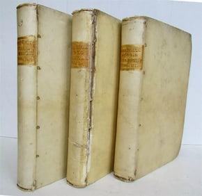 1641-1647 History of Florence 3 Folio Volumes by Ammirato Antique Vellum Bound