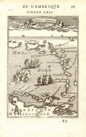 West Indies Caribbean Windward Leeward Islands Barbados Pirates? Mallet 1683 Map