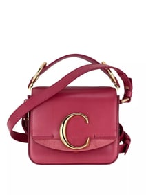 Chloe Shiny Calfskin Suede Mini C Double Carry Scarlet Pink Crossbody Bag