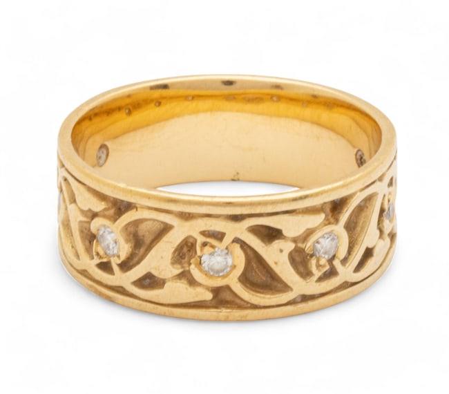 14K Gold Ring Band with Diamonds, Size: 7, 5g