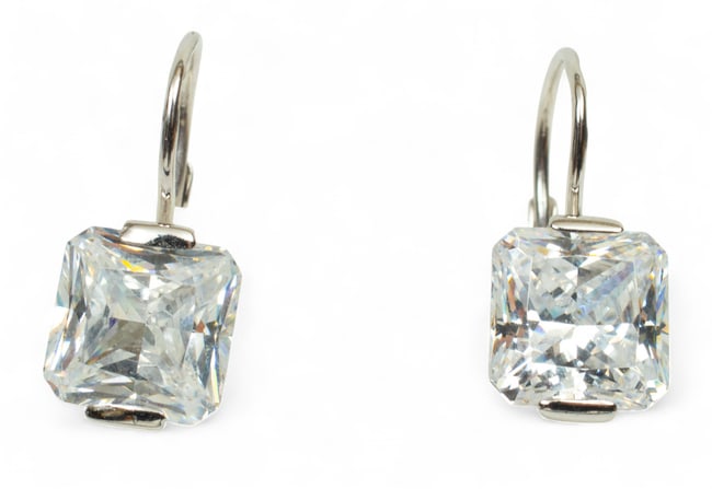 18k White Gold & Cubic Zirconia Earrings, H 1