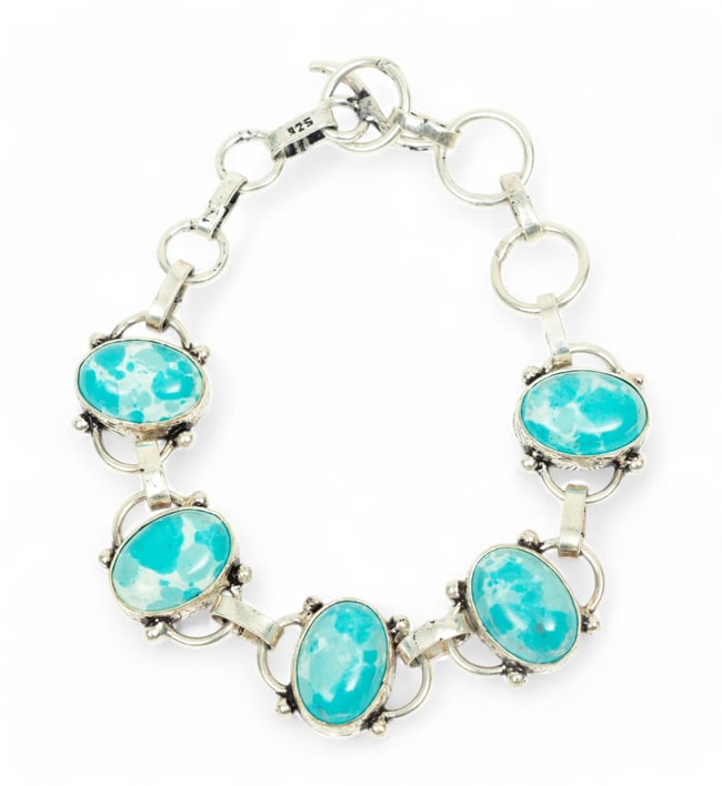 925 Silver & Cabochon Blue Stone Bracelet, W 0.5