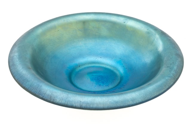 Steuben (American) Blue Aurene on Calcite Glass Open Bowl, Ca. 1920, H 2.25