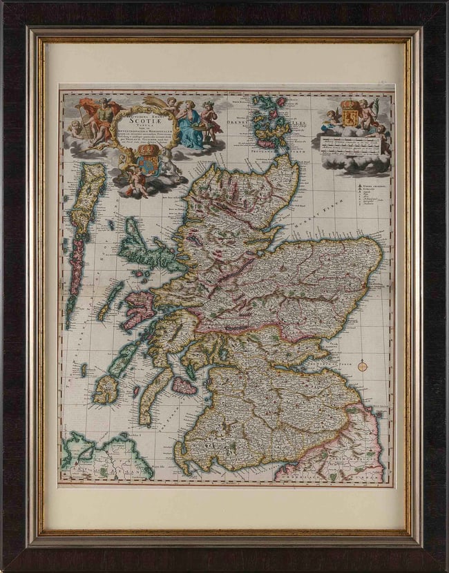 HAND-COLORED ENGRAVED MAP OF SCOTLAND Holland, 17th Century Sheet approx. 23