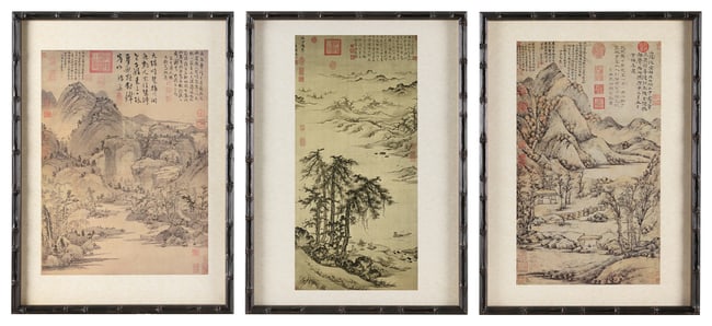 THREE DECORATIVE CHINESE PRINTS AFTER EARLIER EXAMPLES Late 20th Century Photolithographs on paper,