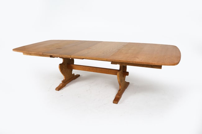 DANISH BRUTALIST EXTENDING OAK DINING TABLE