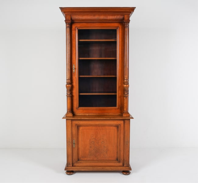 ANTIQUE DANISH WALNUT BOOKCASE CABINET