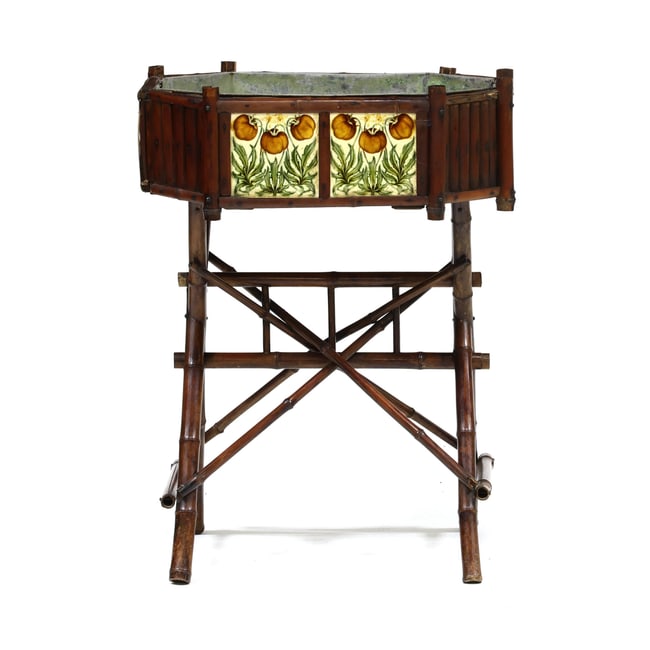 Antique English Bamboo and Majolica Jardiniere