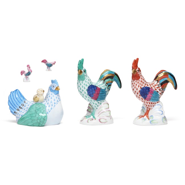 Assorted Herend Porcelain Fishnet Chickens