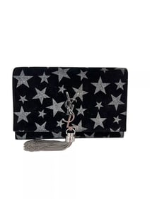 Saint Laurent Suede Star Black Tassel Wallet on a Chain Crossbody Bag