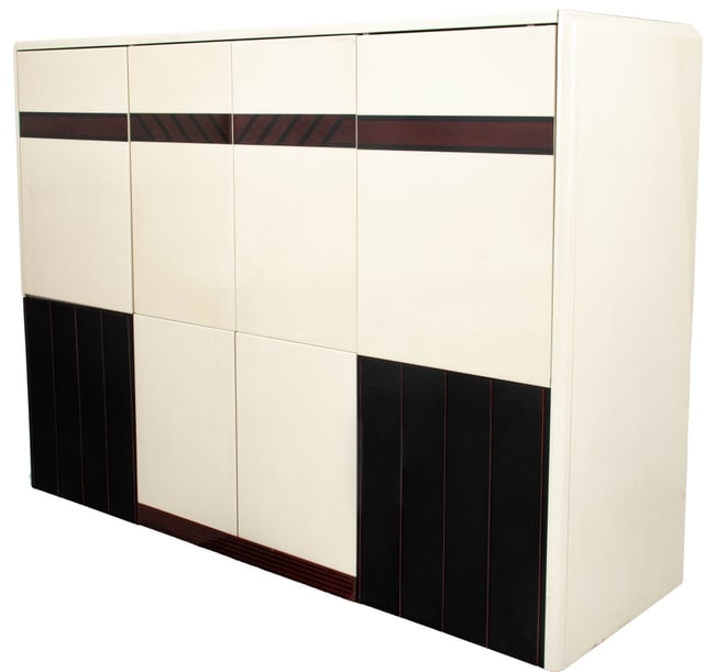 Art Deco Style White Lacquered Rosewood Media Unit