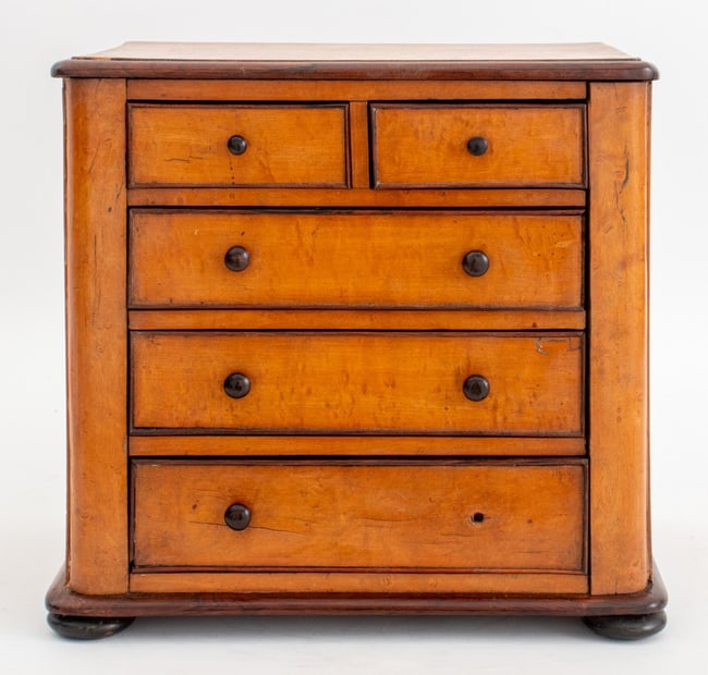 Victorian Miniature Burl Maple Chest of Drawers