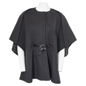 Louis Vuitton Monogram Grey Buttoned Wool Cape Coat