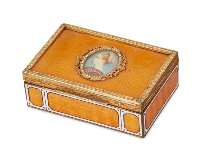 A French gilt metal and enamel trinket box