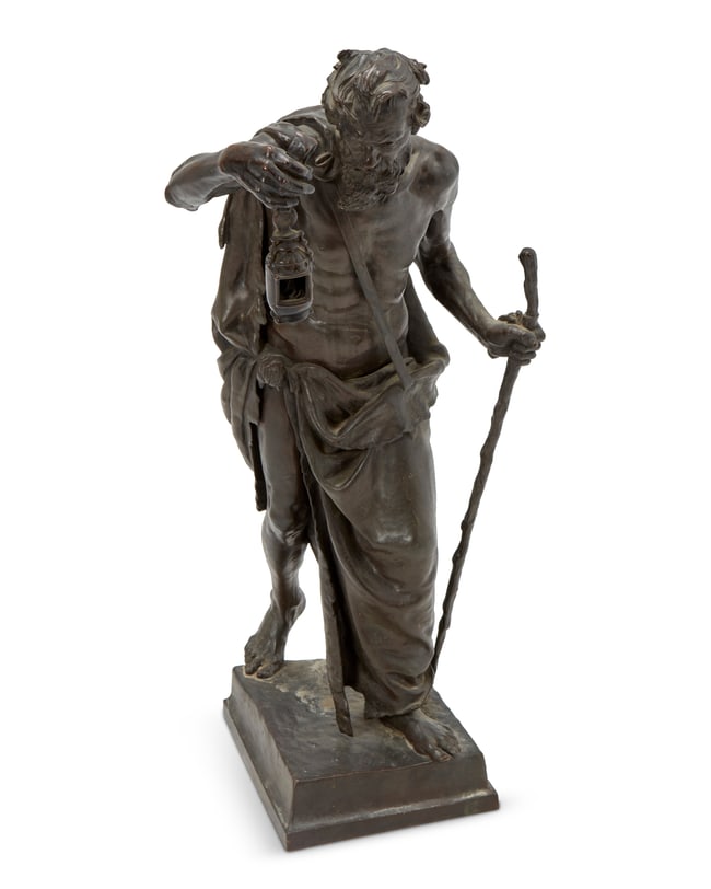 After Eugene Marioton (1857-1933), A French patinated bronze figure of Diogene, 20th century