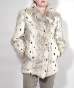 Grey & White Lapin Fur Jacket EU: S; US: 6