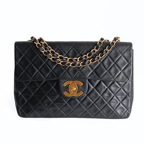 Chanel Dekamatrasse 34 Maxi Shoulder Bag in Black Leather