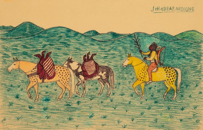 John Bear Medicine, Untitled (Three Horses with One Rider)