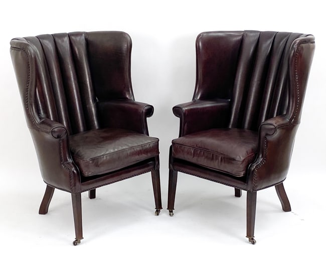 PAIR OF EICHHOLTZ LEATHER HIGH BACK CHAIRS