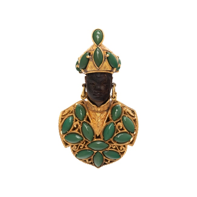 NARDI, YELLOW GOLD AND JADE BROOCH