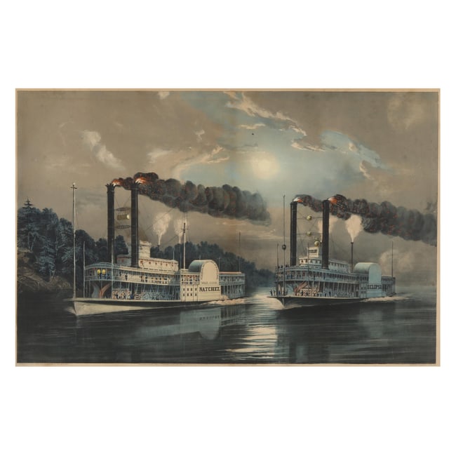 Currier & Ives,  A Midnight Race on the Mississippi