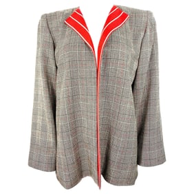 Galanos Amen Wardy Grey and Red Check Plaid Jacket