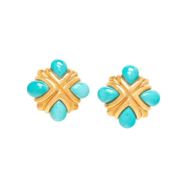 YELLOW GOLD AND TURQUOISE EARRINGS