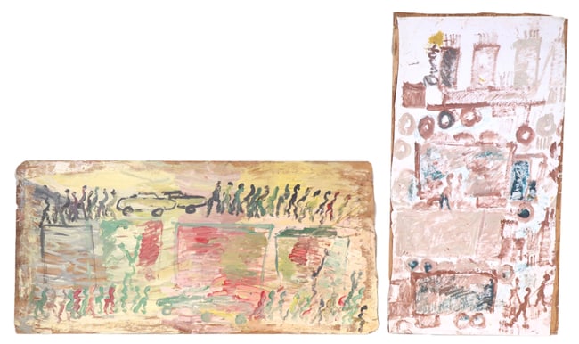 Purvis Young, American 1943-2010, Two Untitled Works, Mixed Media