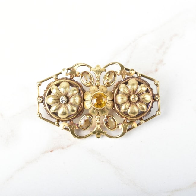 Art Nouveau 18K and Citrine Brooch