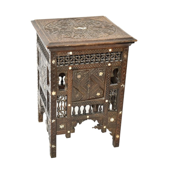 19th Century Moroccan Carved Wood Table