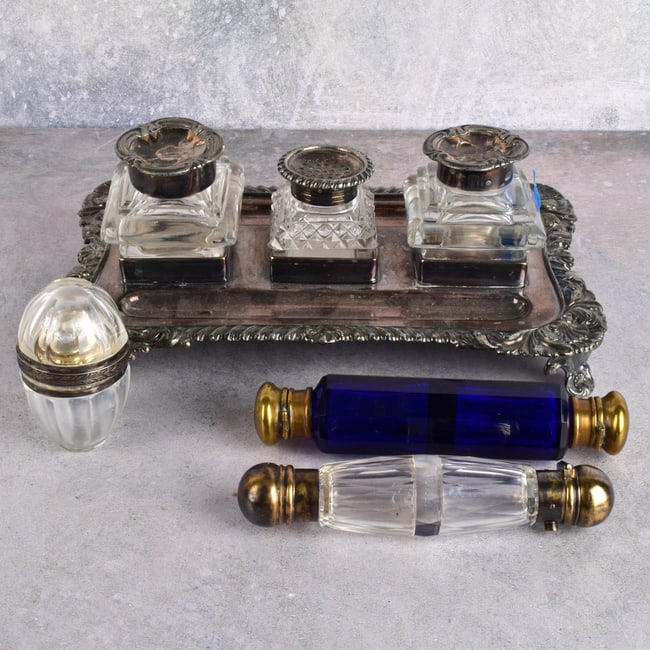 Inkwell Desk Set and Victorian Scent Bottles