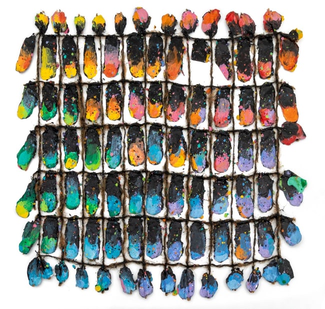 Elfi Schuselka Rainbow Dried Paint Mesh Sculpture